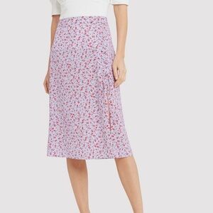 Intermix Gwen Printed Purple Women 8 Silk Blend Midi Lightweight Floral Skirt